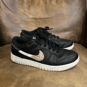 Nike Dunk Low Women Black Athletic Gym Workout Sneakers 7 animal print tan white
